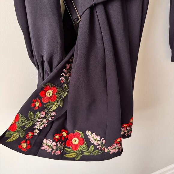 Ted Baker Long Sleeve Belted Floral Embroidered Dress Navy - Picture 11 of 14